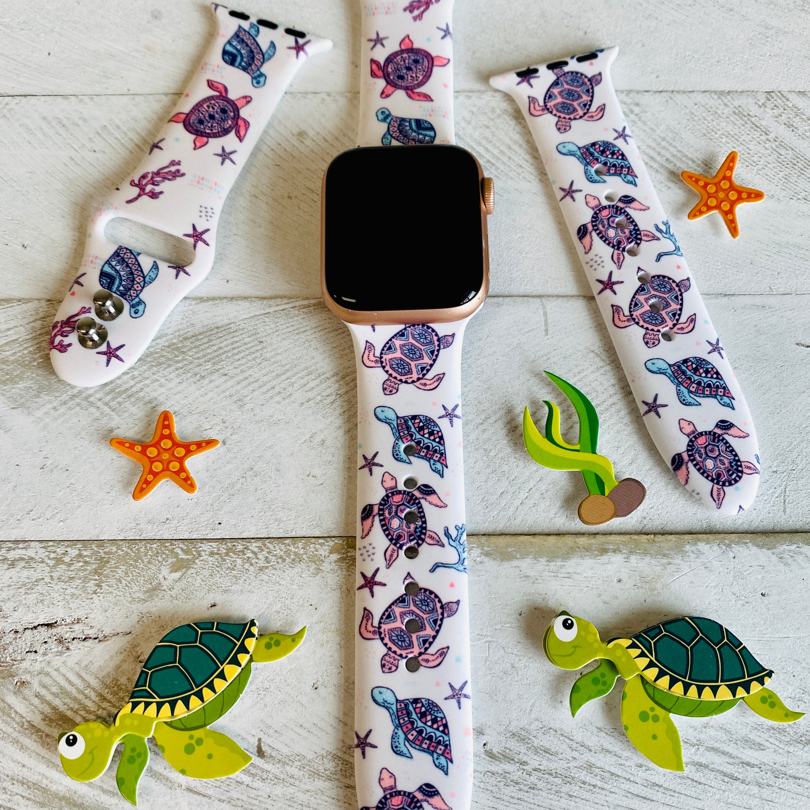 Sea Turtle Print Silicone Band For Apple Watch