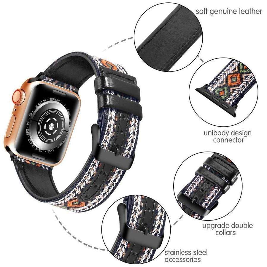 Carbon Black Mudcloth Boho Bespoke Vegan Leather Apple Watch Band