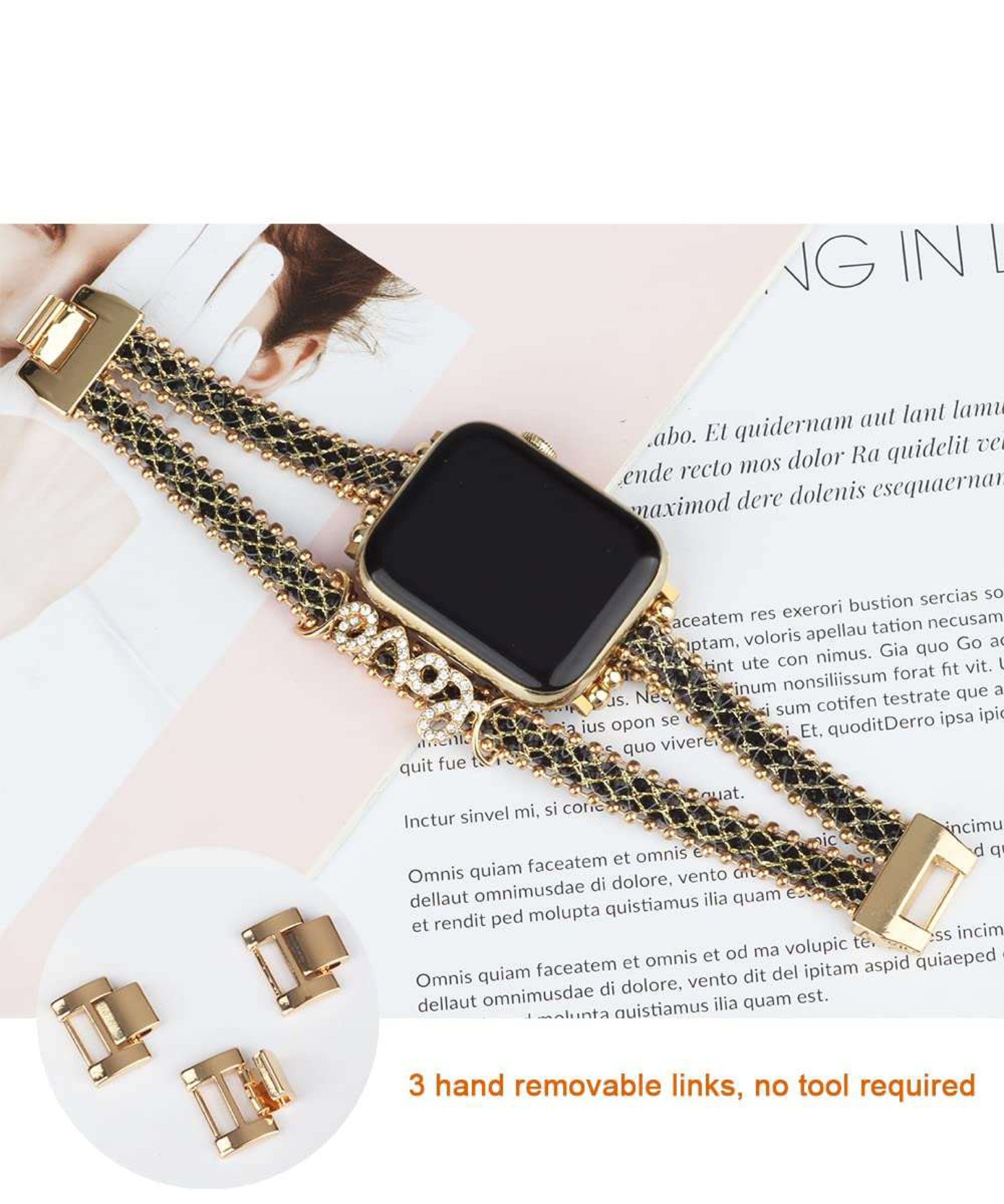 Steel bracelet with detachable links without tool - Apple Watch