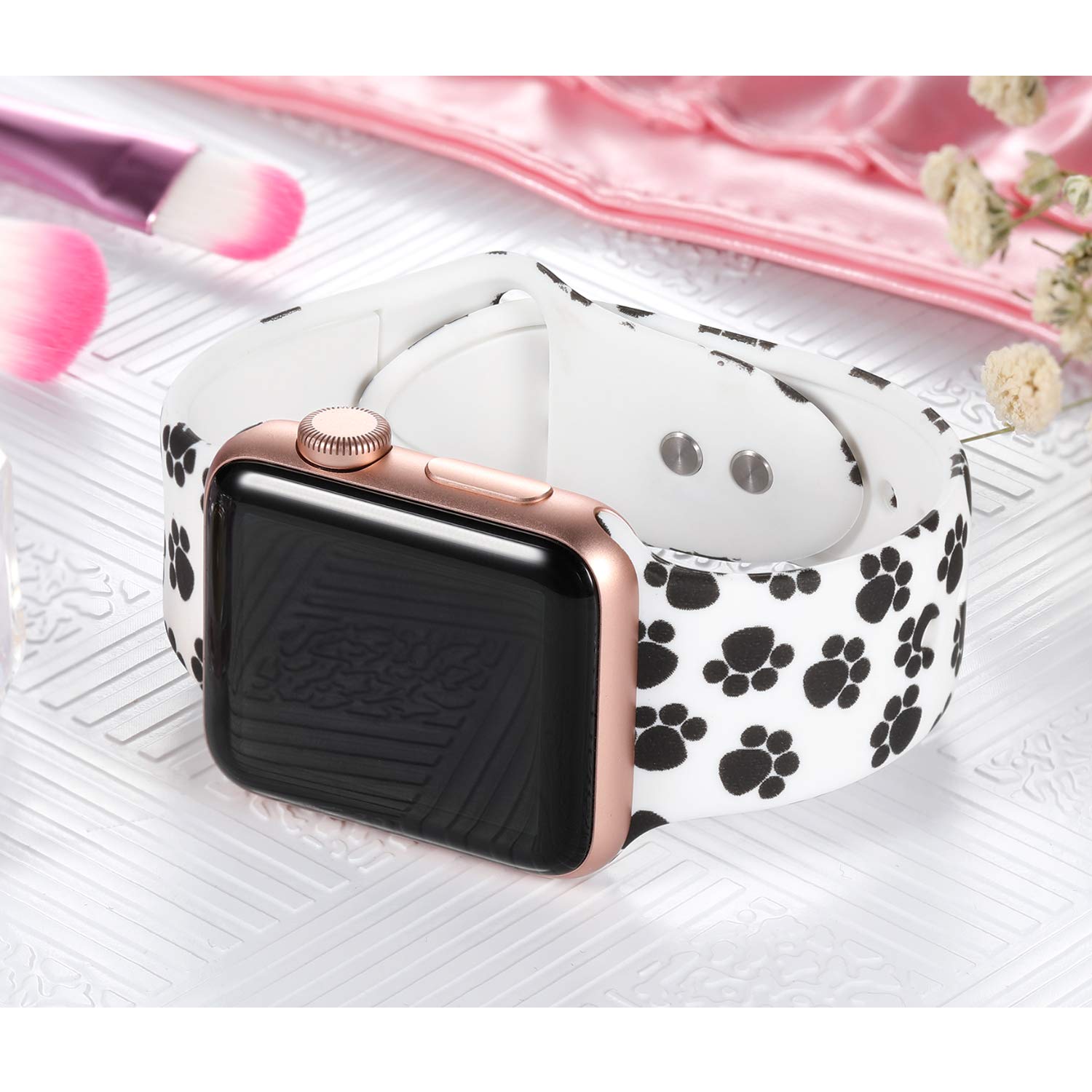  (Lovely Corgi and Paw Footprint Pattern) Patterned Leather  Wristband Strap Compatible with Apple Watch Series 4/3/2/1 gen,Replacement  of iWatch 38mm / 40mm Bands : Cell Phones & Accessories