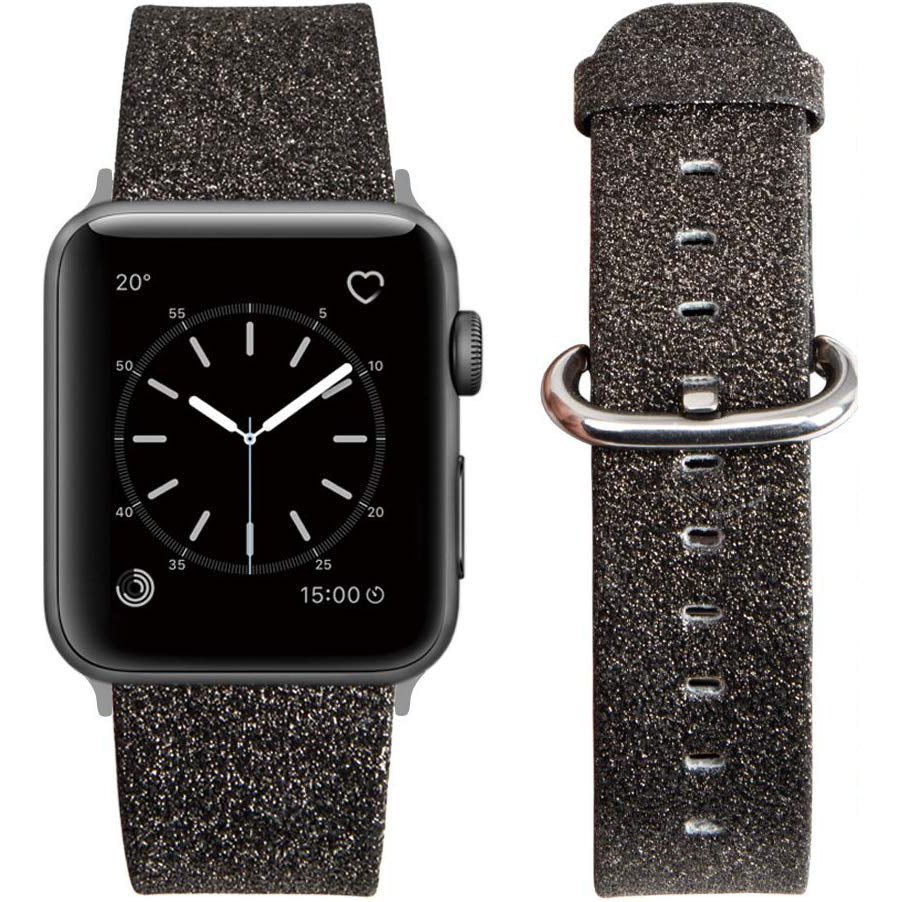 Sparkly Silver Black F Pattern Extra Wide Elastic Apple Watch Band