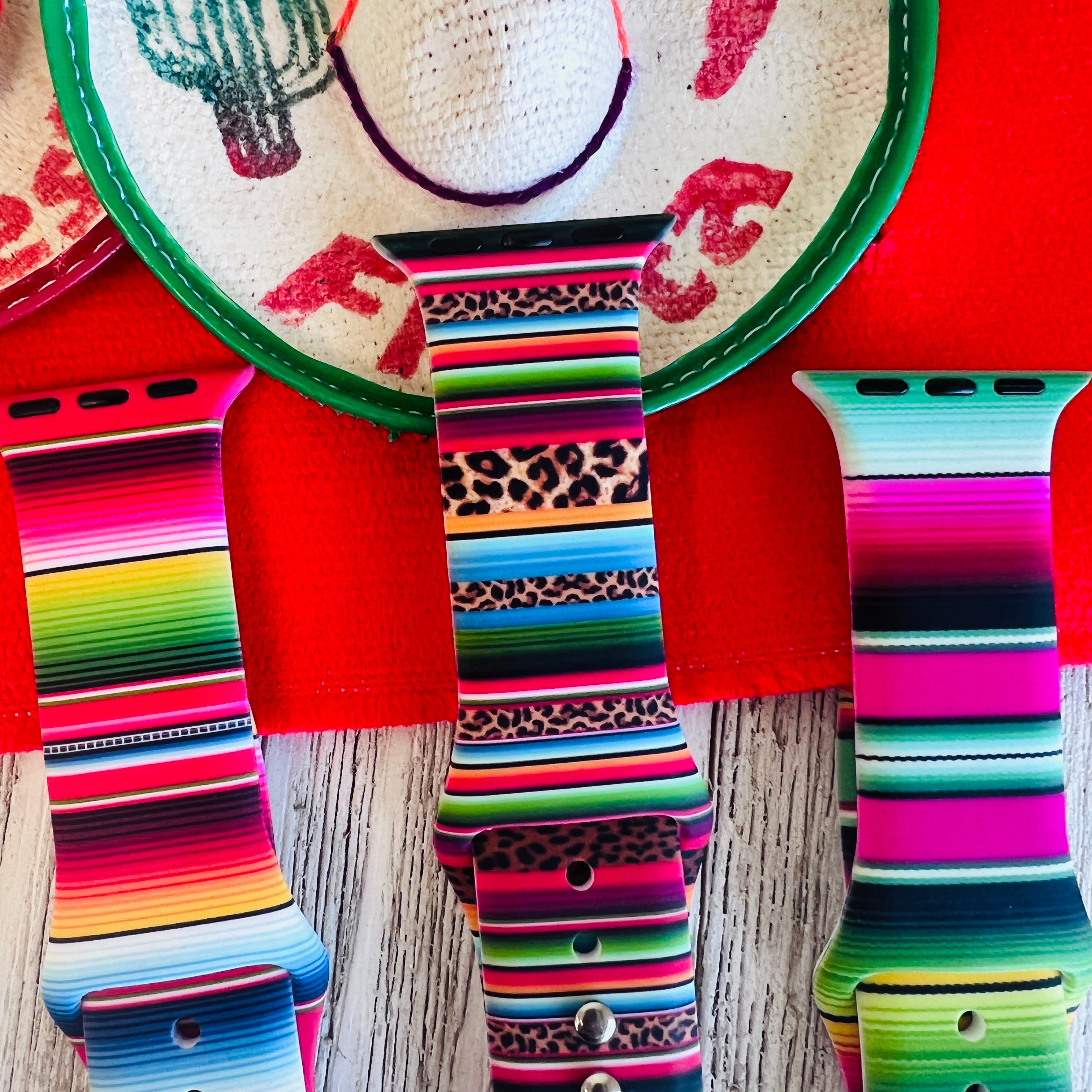 Sarape Blanket Print Silicone Band For Apple Watch Multiple Colors Available