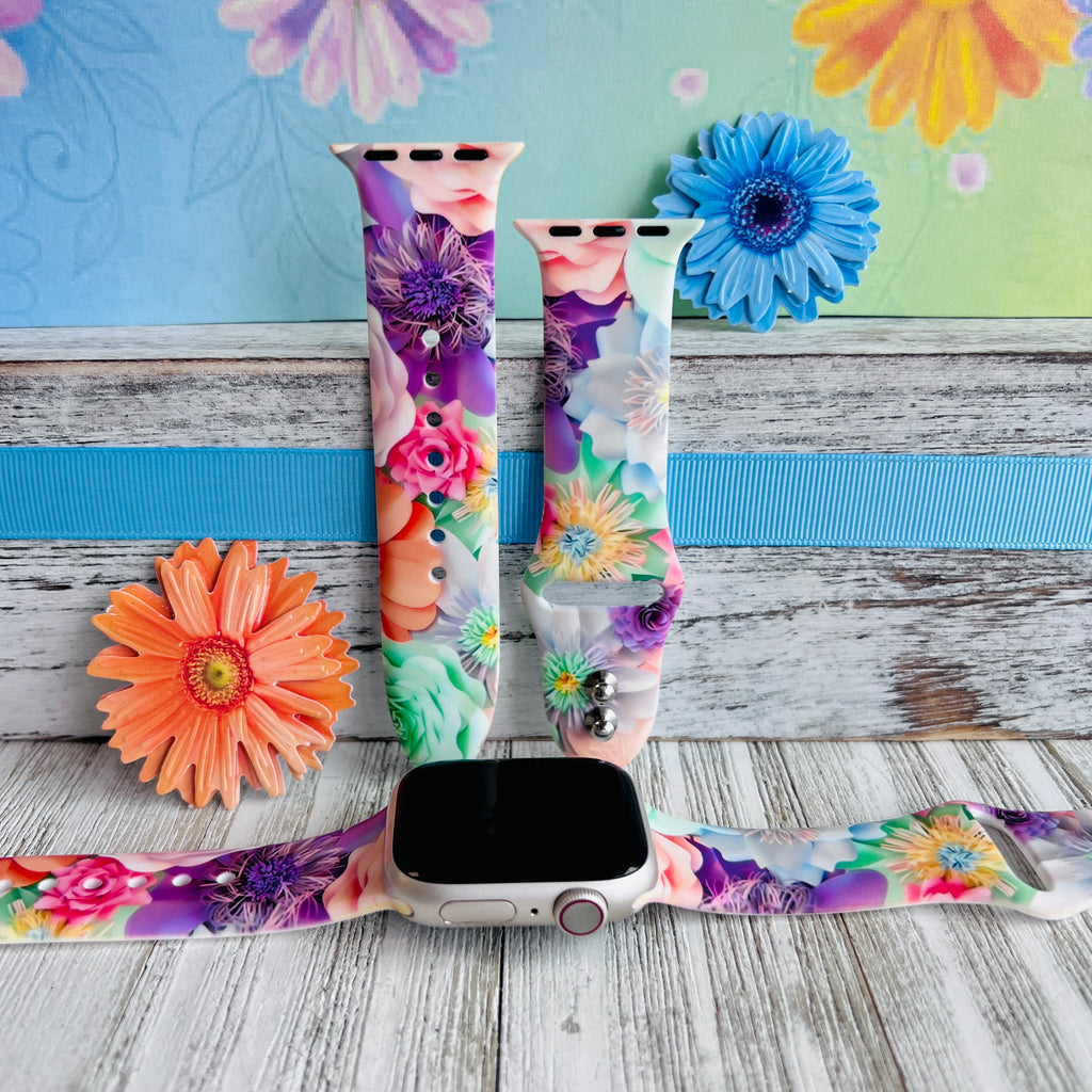 Floral Flower Leather Apple Watch Band Print Smart Iwatch Strap