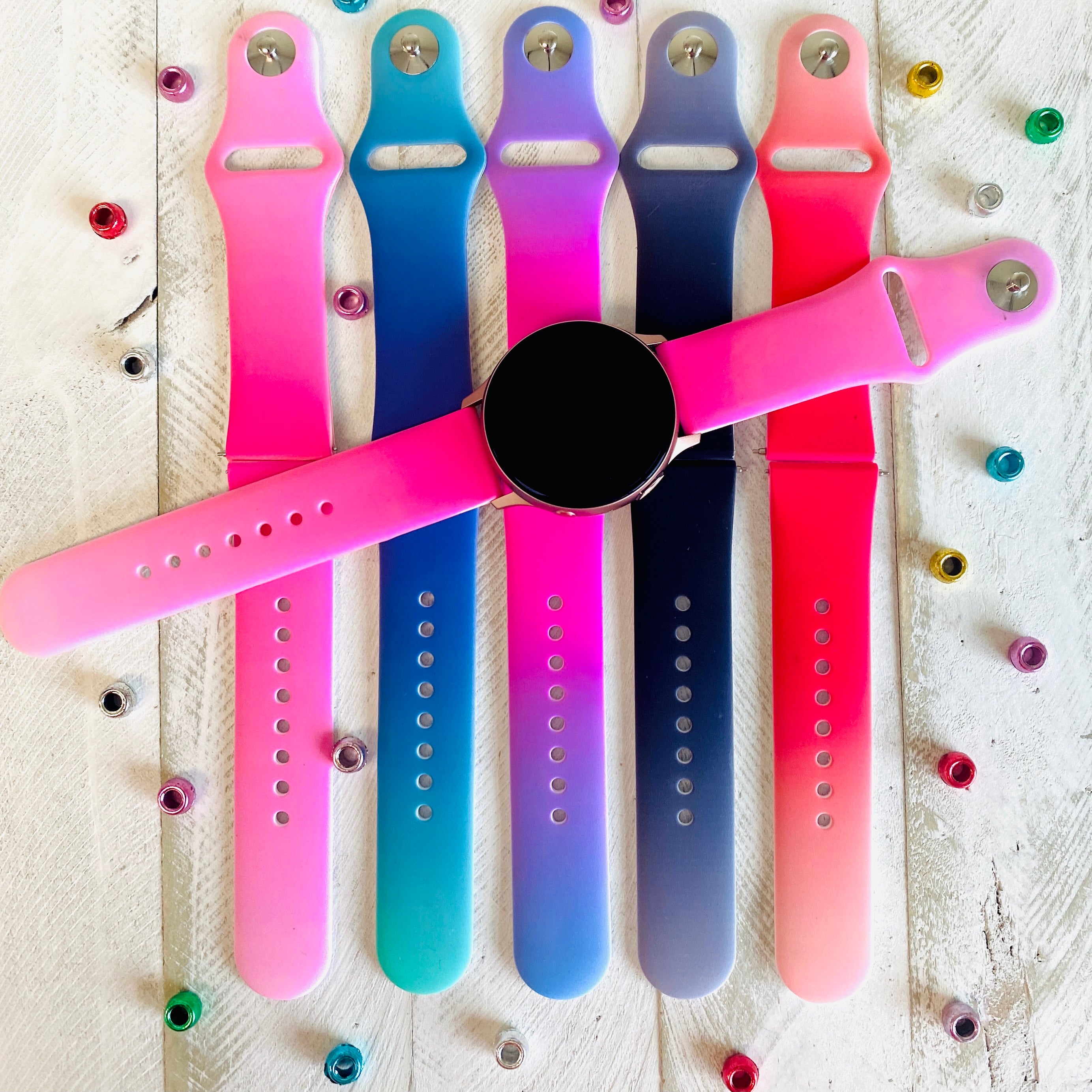20mm Rainbow Printed Soft Silicone Watch Band Compatible With